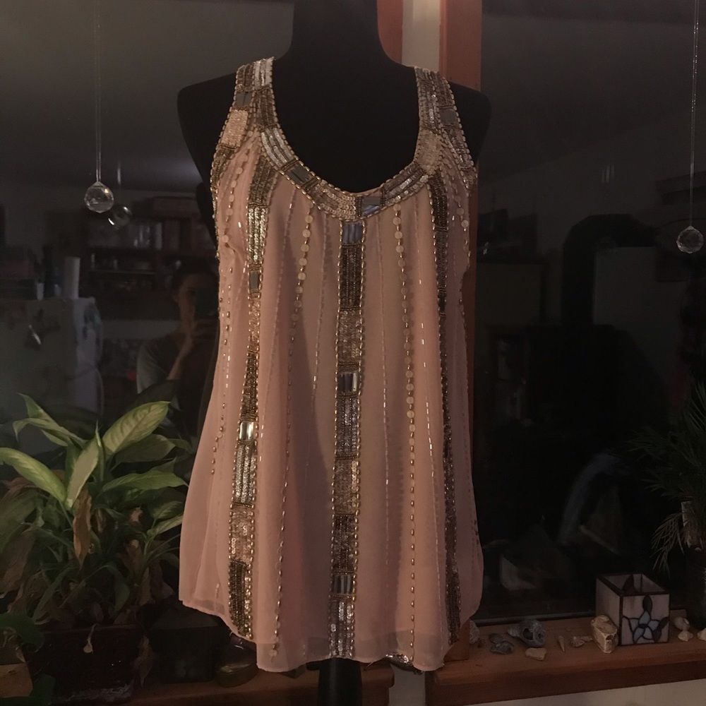 Beautiful beaded diaphanous top blouse
